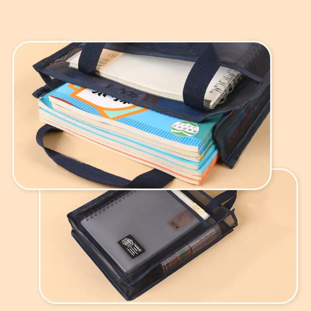 Lightweight Mesh Handbags Large Capacity Solid Color Canvas Tote Bags School Supplies Reusable Student Book Shoulder Bag