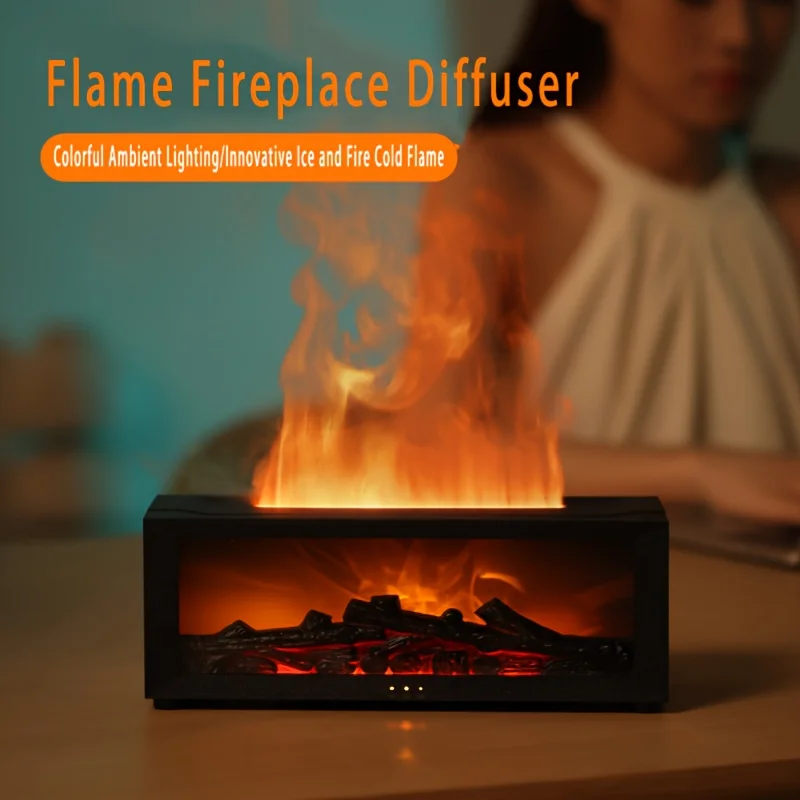 USB flame fireplace humidifier with essential oil diffuser, night light, 3-speed timer, low water level protection - suitable