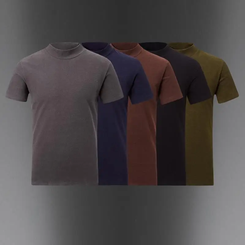 Fall Spring Fashionable Stretch Men's Luxury Turtleneck Short Sleeve Tee Soft Comfortable Menwear General T-Shirt for Men