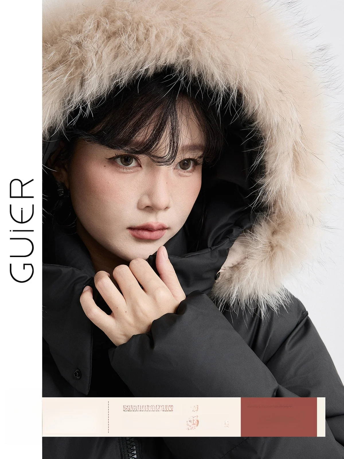 

Black Fur Collar down Jacket Women's Winter New Style White Duck down Warm Stand Collar Hooded Coat Casual Pure Color Zipper