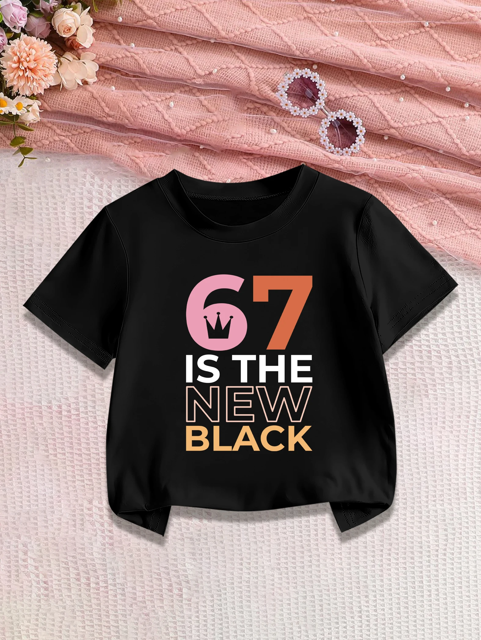 

1 шт.: милая летняя футболка с коротким рукавом для девочек с принтом «Мультяшные розовые 6» и «Оранжевые 7»