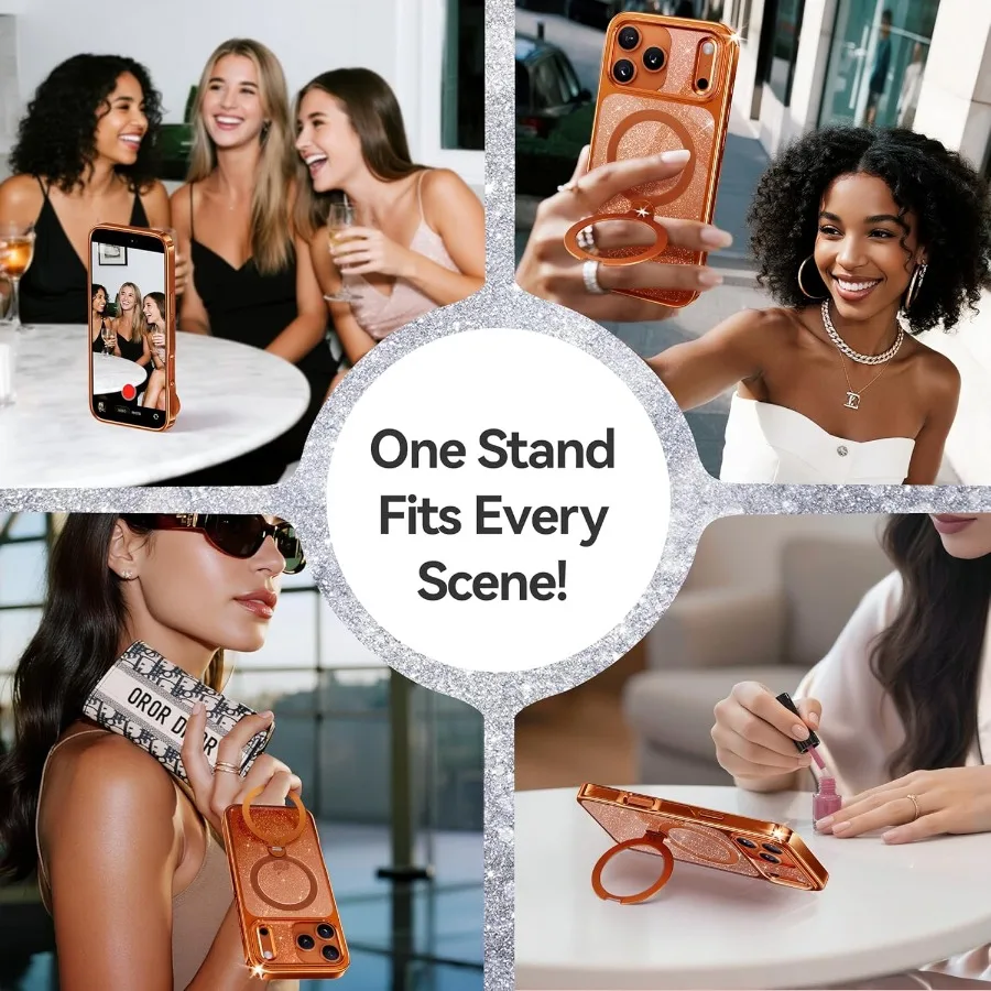 حافظة مغناطيسية لؤلؤية سباركل 360 سبين لهاتف آيفون 17 برو ماكس للنساء مع توافق MagSafe بطول 17 قدم مع حماية من السقوط #4