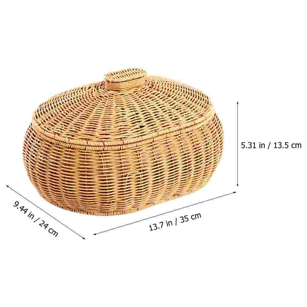 Rattan Woven Basket Versatile Weaving Container With Lid Multi-purpose Egg Fruit Bread Basket Secure Food Storage Basket