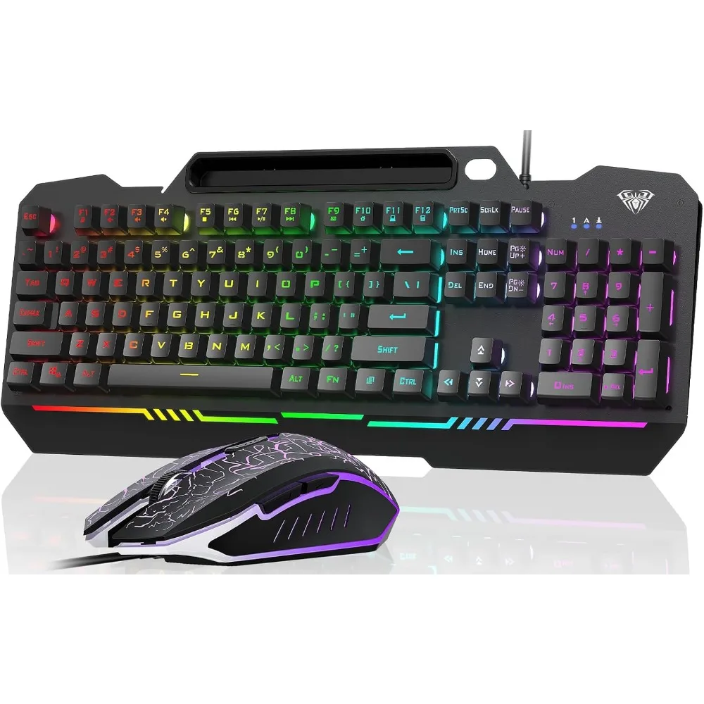104 Keys RGB Backlit Gaming Keyboard and Mouse Combo, All-Metal Panel, Anti-Ghosting, Wired for PC and MAC Gamers