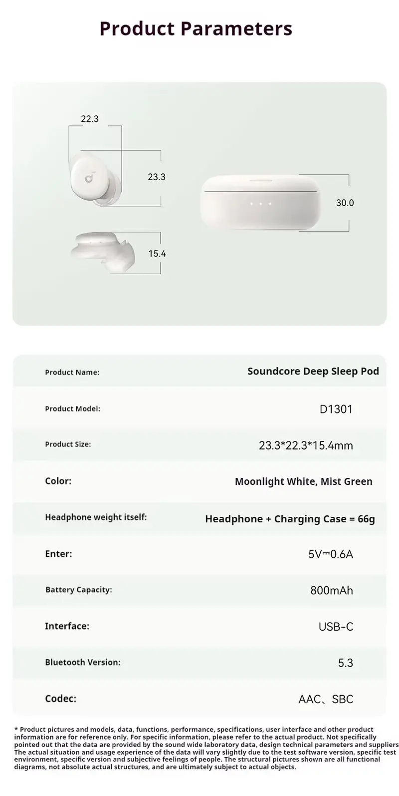 مبيعات جديدة Soundcore Sleep A30 D1301 ANC سماعات لاسلكية سماعات أذن عالية التردد للحد من الضوضاء سدادات أذن صغيرة 800 مللي أمبير في الأذن