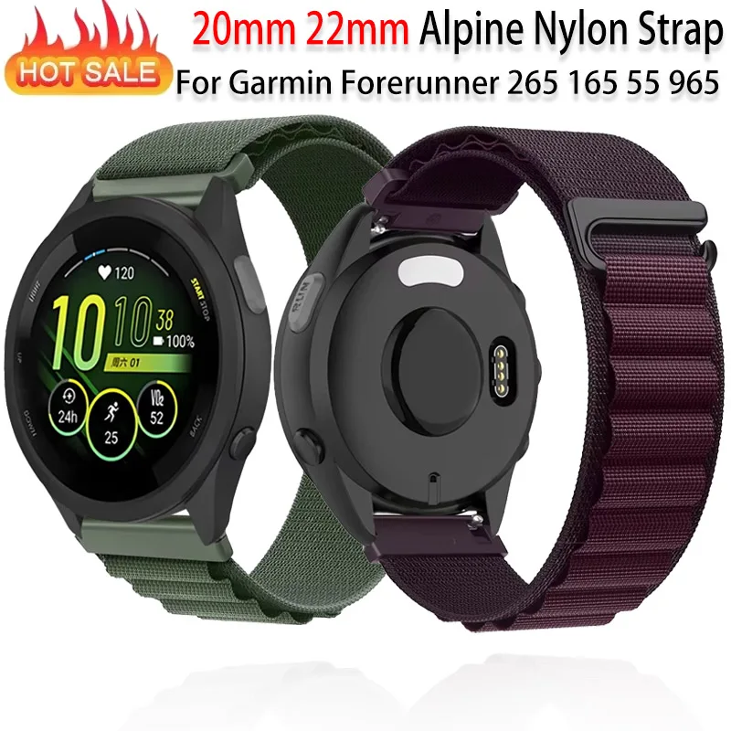 20mm 22mm Alpine Nylon Strap For Garmin Forerunner 265 165 55 965 comfortable breathable band Garmin Vivomove/Move Trend/Venu 3