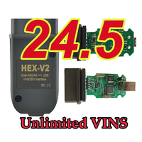 2024 For VAG HEX V2 23.11 23.3.1 OBD2 Scanner USB VAG Interface For VW AUDI Skoda Seat Unlimited VINs HXE-V2 ATMEGA162