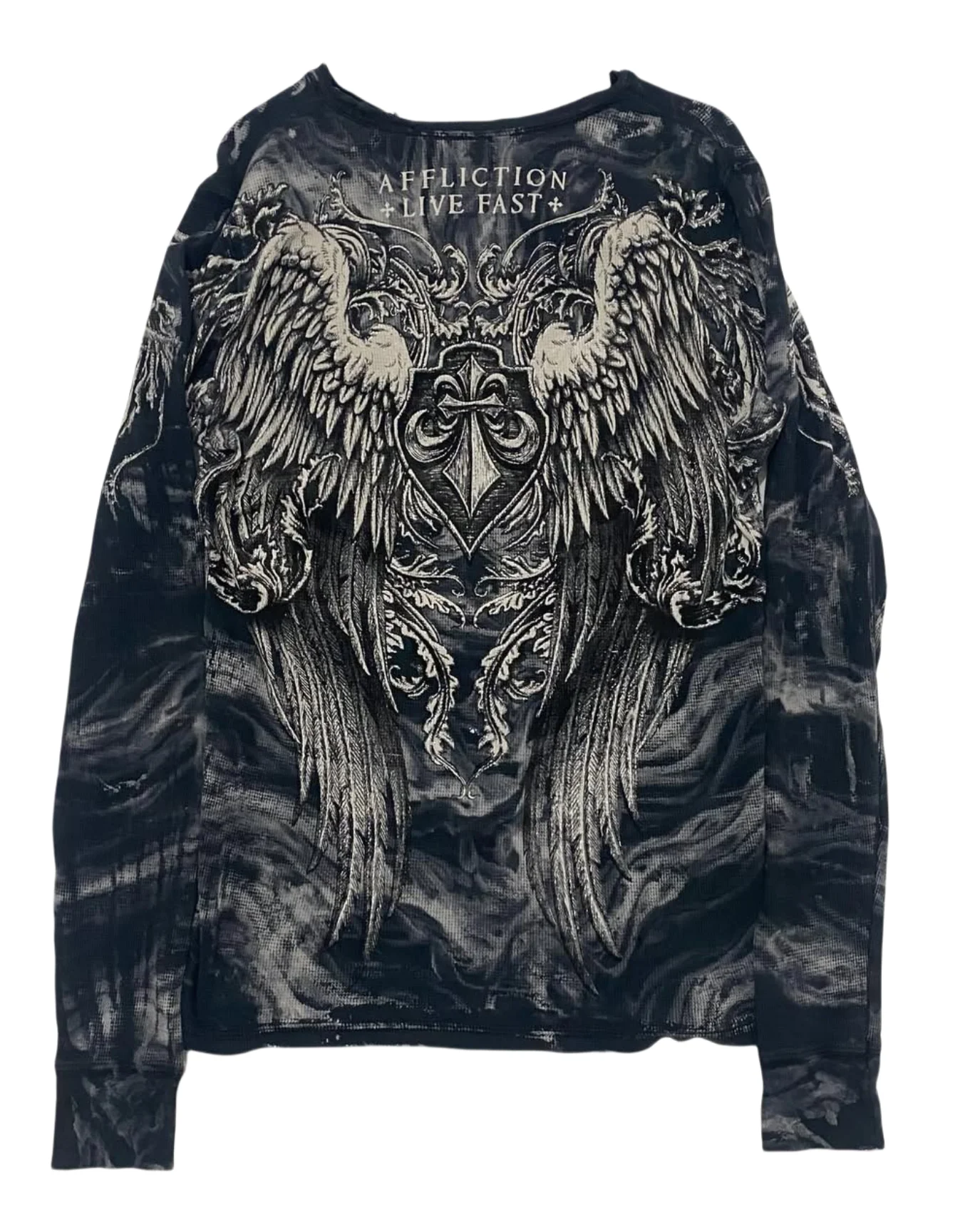 

Y2K Affliction Черная футболка с длинными рукавами Модная рубашка большого размера с круглым вырезом Мужская рубашка с большим принтом крыльев Повседневные готические топы Уличная одежда