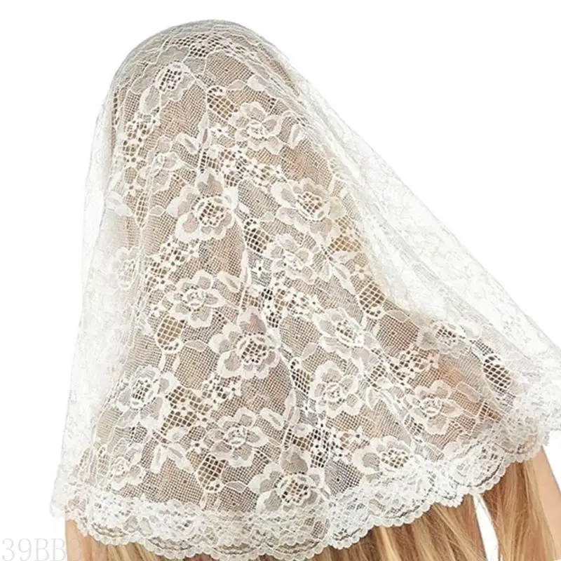 

39BB Bride Veil Mantilla Lace Head Covering Wedding Hair Covering White Wedding Veil Headscarf Short Veil