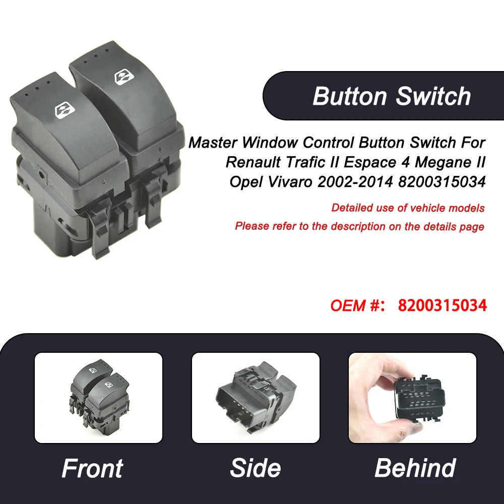

For Renault Trafic II/Megane II/Laguna II Car Front Left Window Lifter Switch 8200315034