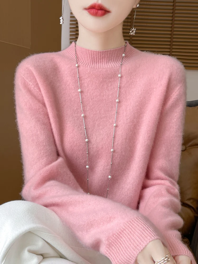 Women's Elegant Basic Style Pullover Wool Knitwear Autumn Winter Warm Solid Casual Loose Exquisite Clothing Tops