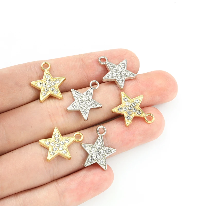 10pcs/lot Stars Metal Setting Rhinestones Charm Zinc Alloy Crystals Pentagram Pendant for Jewelry DIY Necklace Earrings Supplies