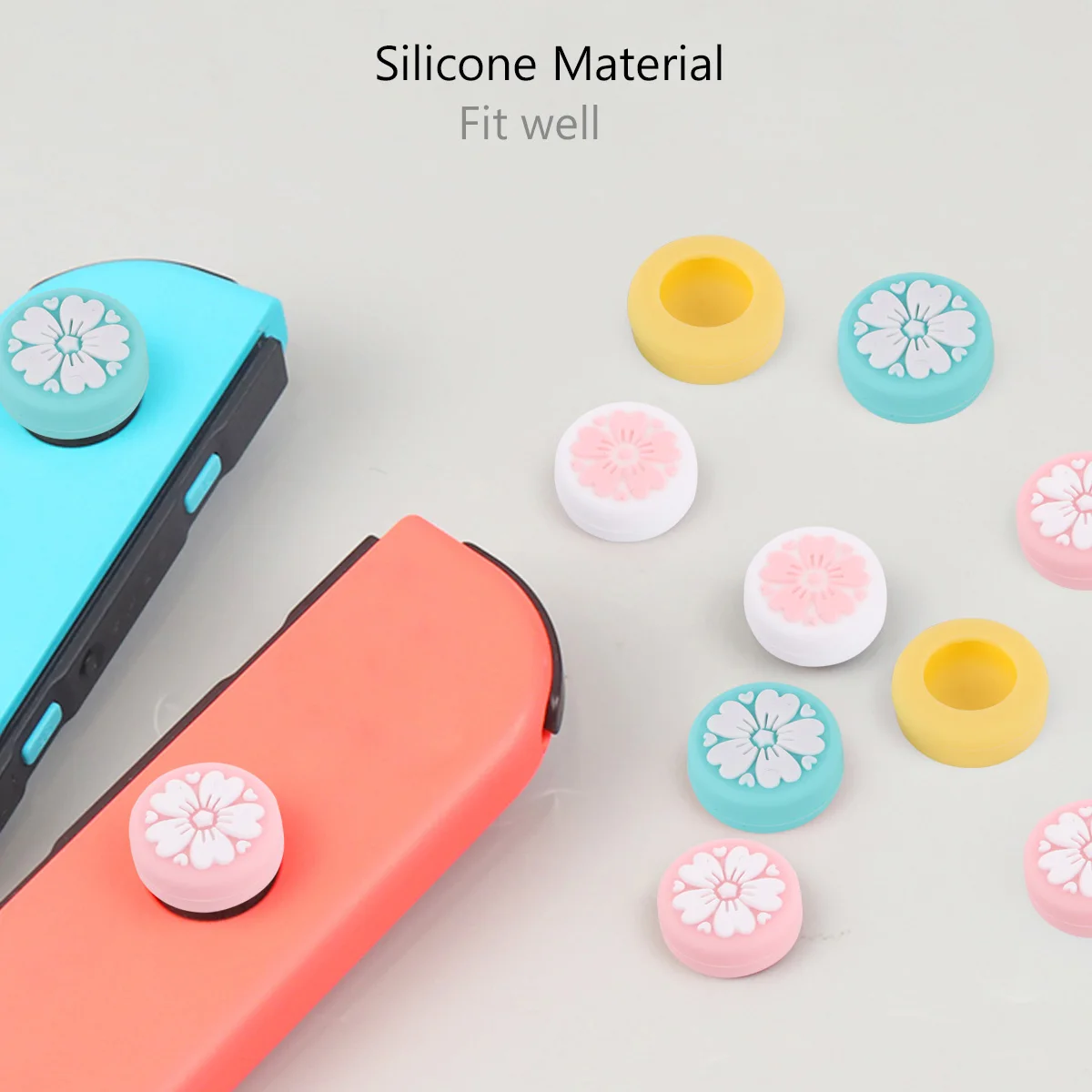 

4Pcs Silicone Joystick Protective Cover Cherry Blossom Theme Comfortable Non-Slip Surface Washable Caps for Joystick Grip Button