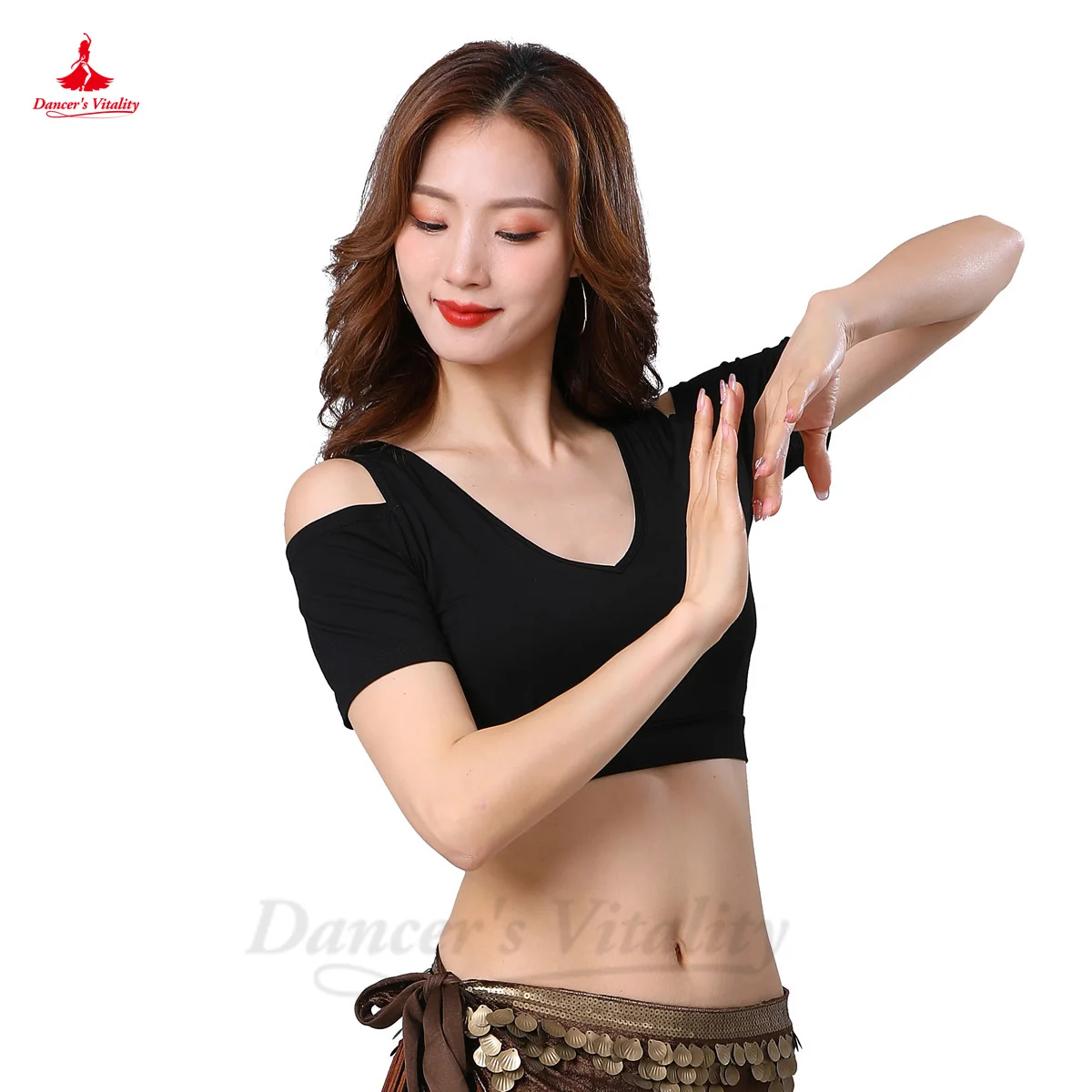 Belly Dance Costume ATS American Tribe Belly Dance Training Shirt Qiuli V-neck Open Back Choli Modal Cotton Short Sleeve Tops