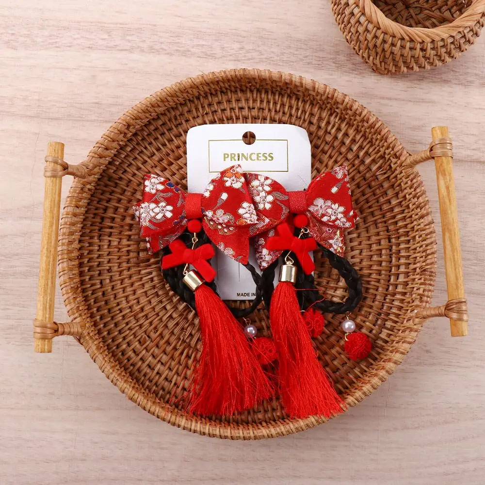 Bonito ano novo festivo estilo chinês borla hanfu cocar tang terno arco hairpin clipe lateral acessórios para o cabelo peruca trança hairpin