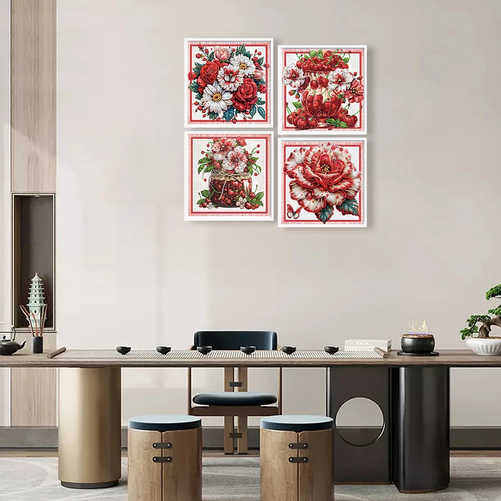 

4Pcs 30x30cm Flower 5D DIY Special Shape Crystal Partial Diamond Painting Kit