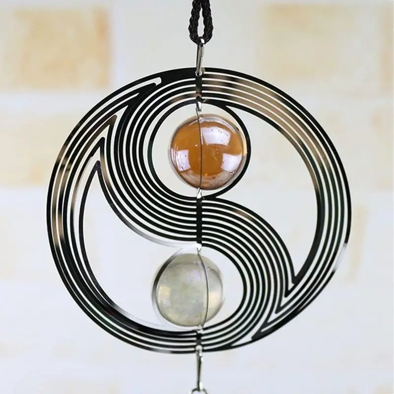 3D Taichi Style Wind Spinner Stainless Steel 360 Degree Elegant Rotating Wind Chimes Hangings Wind Spinner Kinetic Home Decor