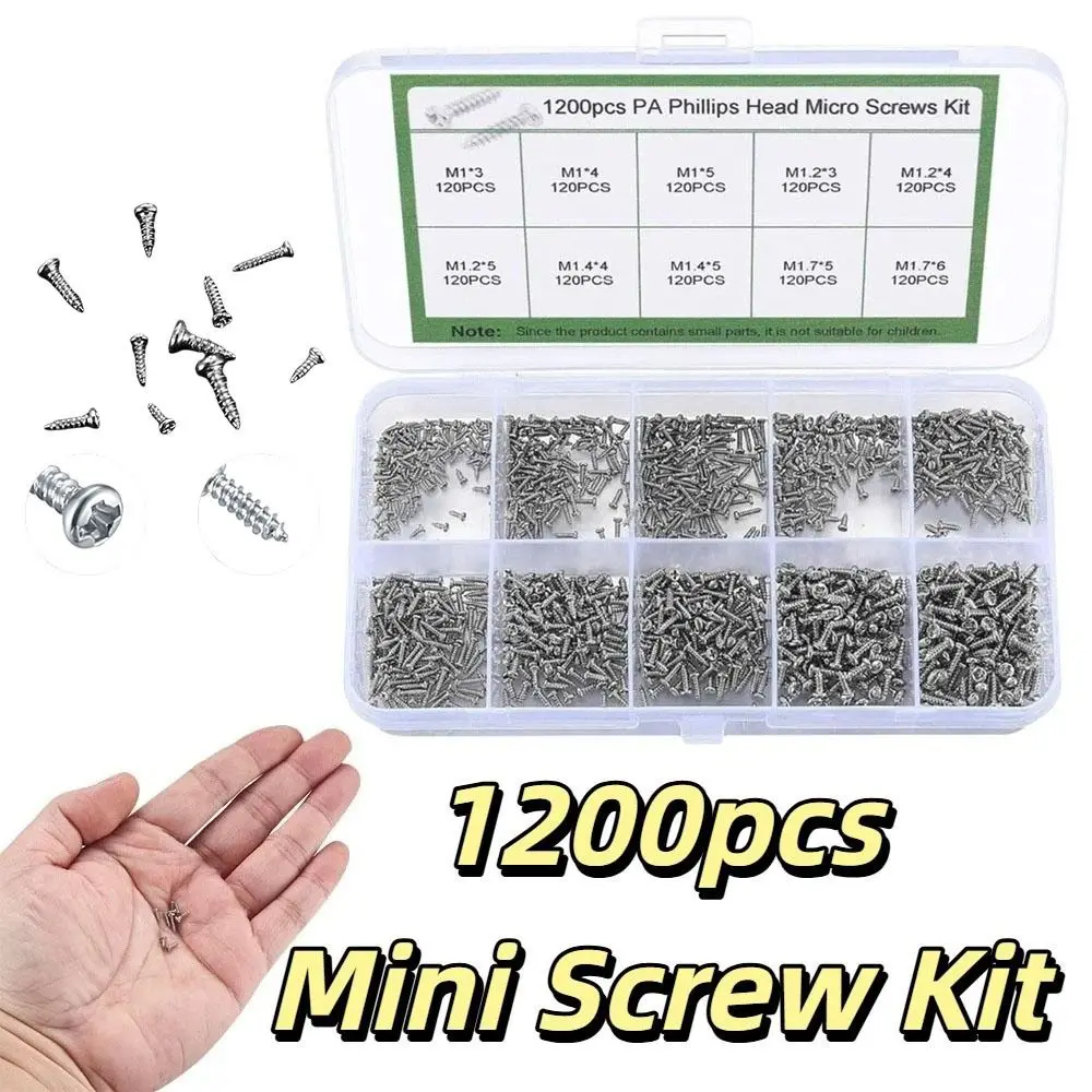 1200pcs Case Small Self Tapping Screws Waterproof Rust Prevention Repair Screws Mini Phillips Head Micro Screws Eyeglass Repair
