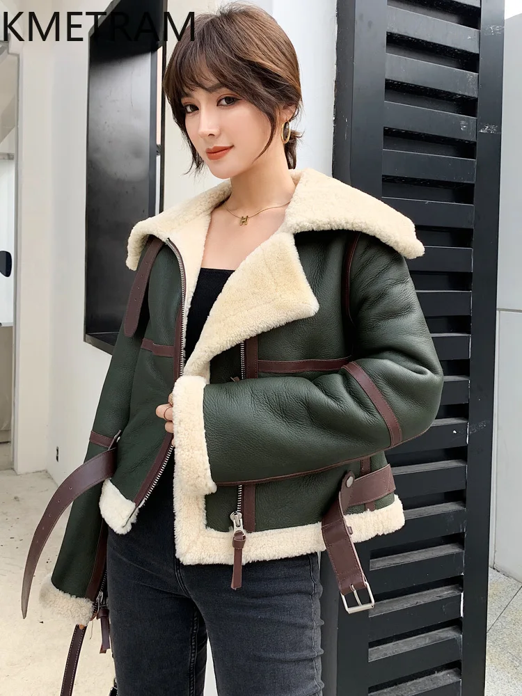 Natural Merino Wool Sheepskin Double Faced Fur Jacket Woman Short Biker Real Fur Coat Women Winter Clothes 2025 шуба женская