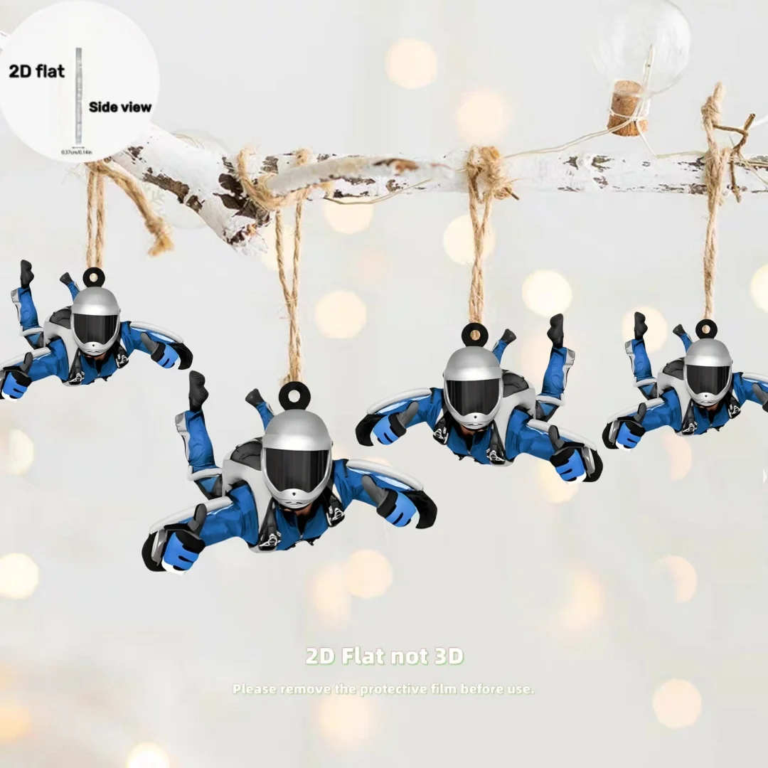 Jumping Extreme Sport Pendant Keychain,Skydiver 2D Flat Acrylic Ornament Charm,Hanging Decoration for Car,Bag,Festive,Party,Gift