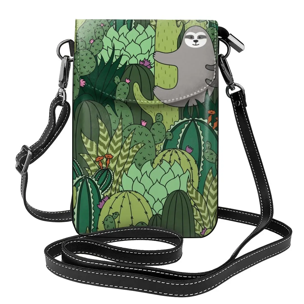 

Cactus Sloth Shoulder Bag House Plant Female Fashion Women Bags Retro Leather Work Purse