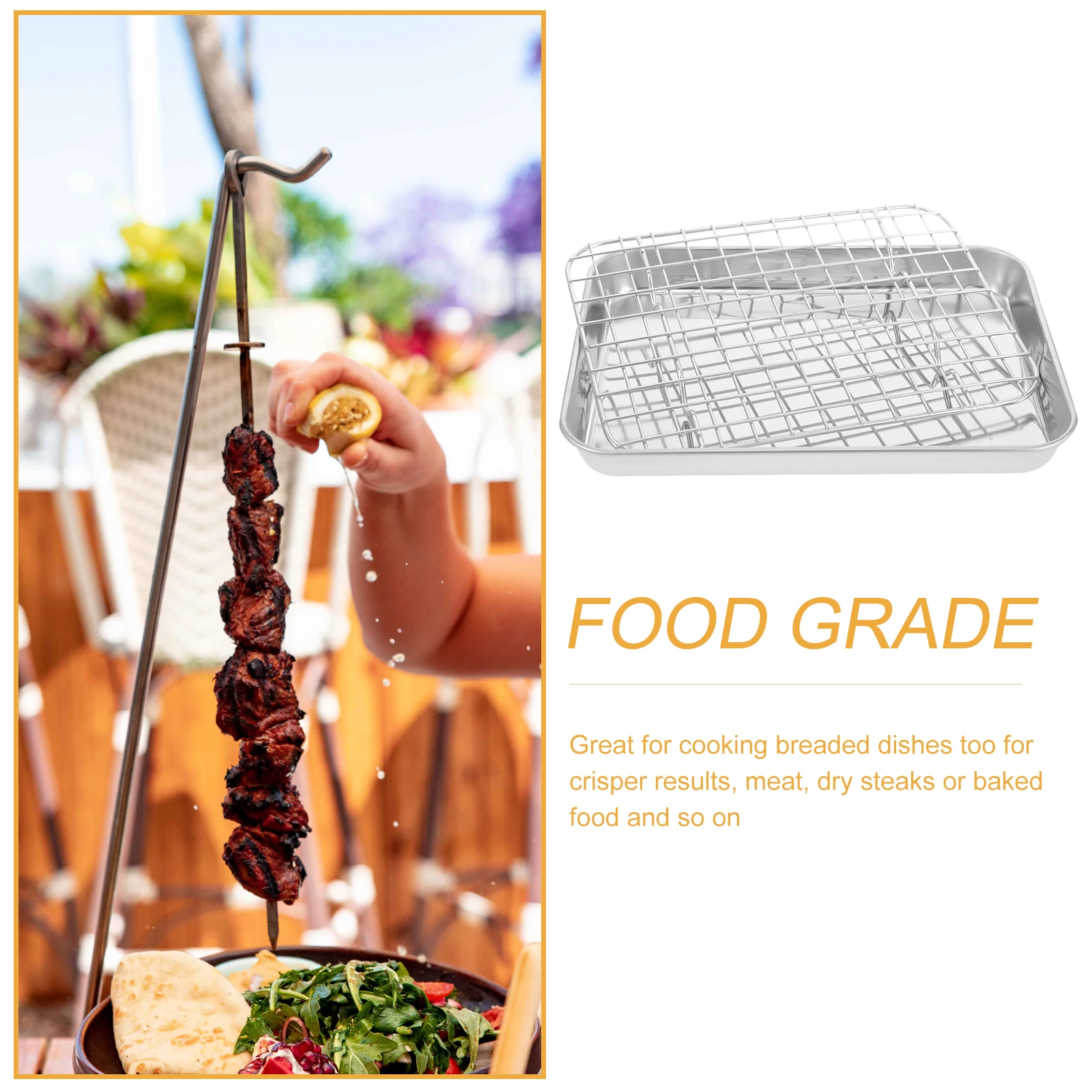 

1Set Stainless Steel Baking Pan Set with Rack Oven Tray for Crispy Food Perfect Kitchen Restaurant Hotel Use Baking Sheet