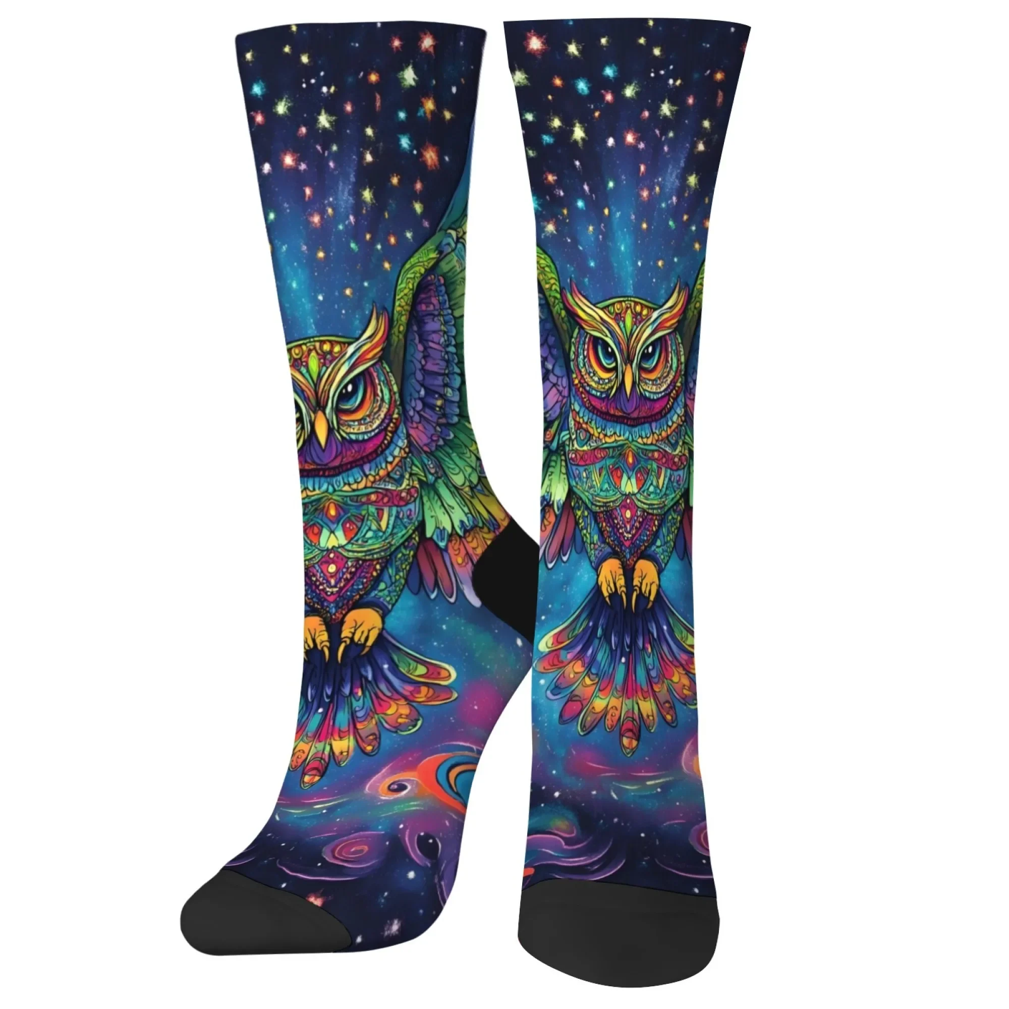 

Красочные ночные совы в стиле фэнтези, мужские модные носки, новинка, забавные носки Happy Crew, мягкие дышащие нескользящие спортивные носки, подарок