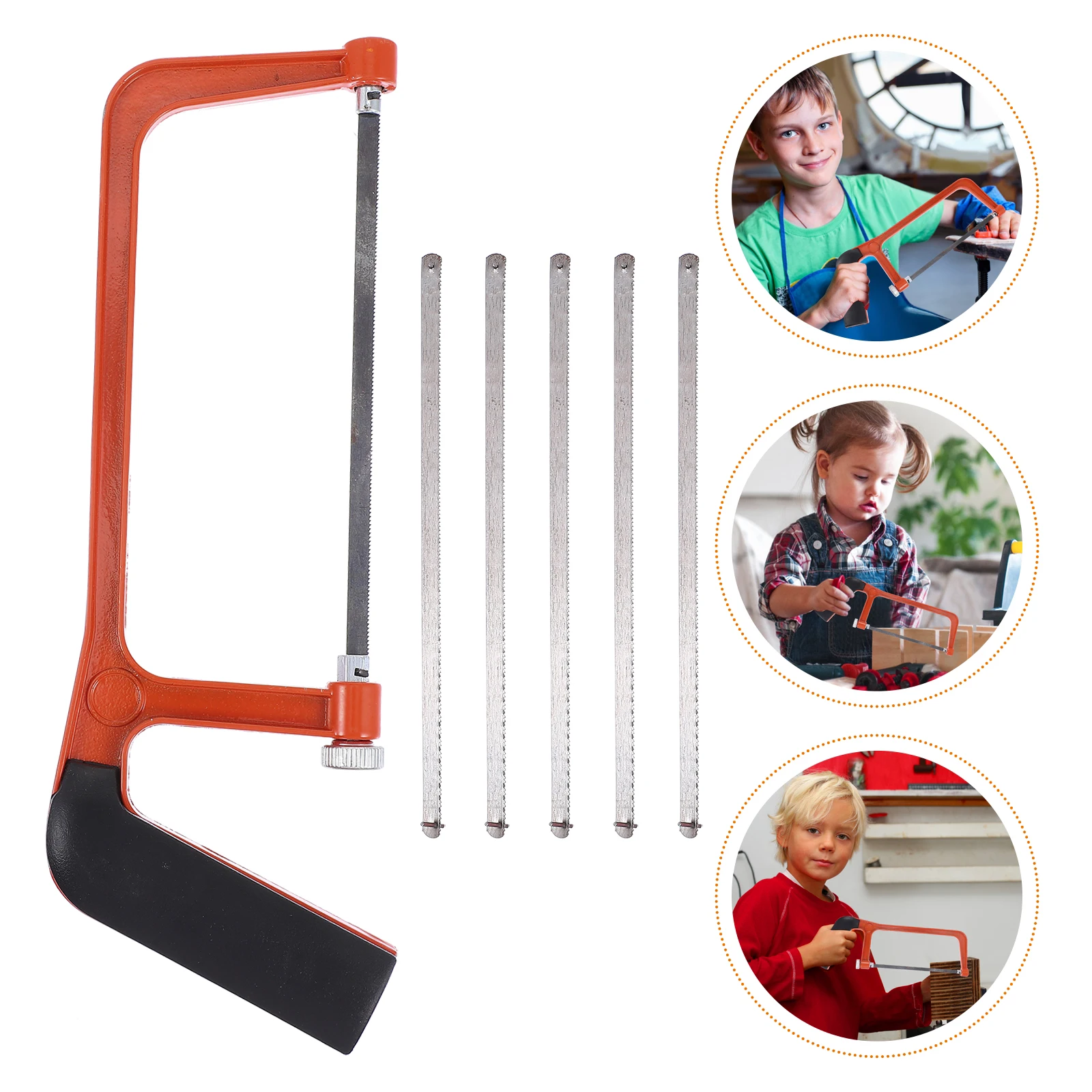 1 set 1 set Mini-ijzerzaag Kids Diy Houtbewerking Antisliphandvat Vervangbare messen Boomsnoeigereedschap voor kinderen Handzaag Tuin
