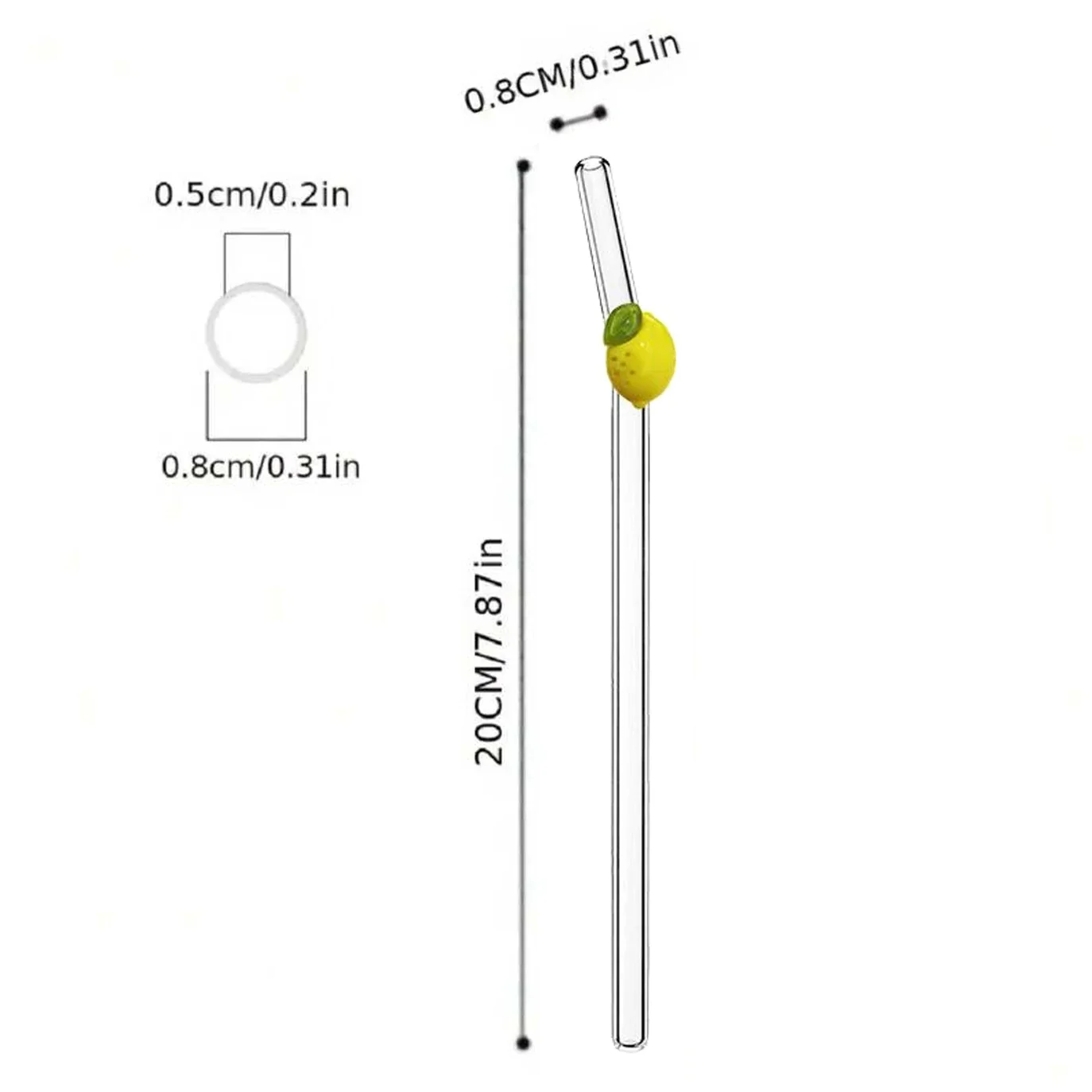 5Pcs Reusable Glass Straws Decorative with Lemon Shape Smoothie Cocktails Straw Kitchen Accessories Home Party Drinkware