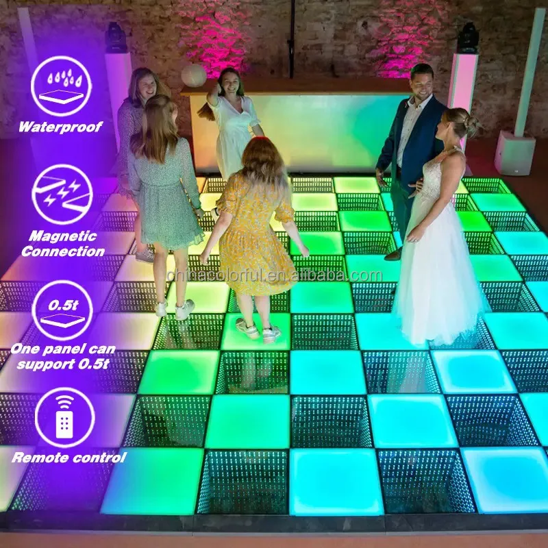 Colorful Mirror 3D Wedding Light Wireless LED Dance Floor For Stage Bar DJ Disco