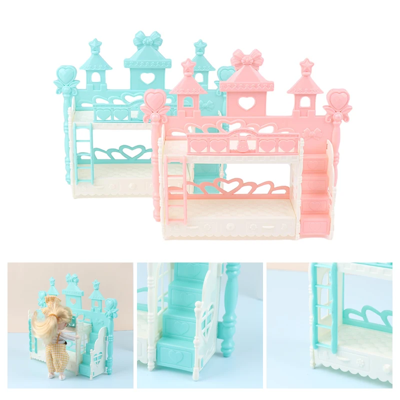 

16CM Dollhouse Mini Princess Bed Simulation Bunk Bed With Ladder Dollhouse Furniture Toy DIY Life Scene Decor Accessories