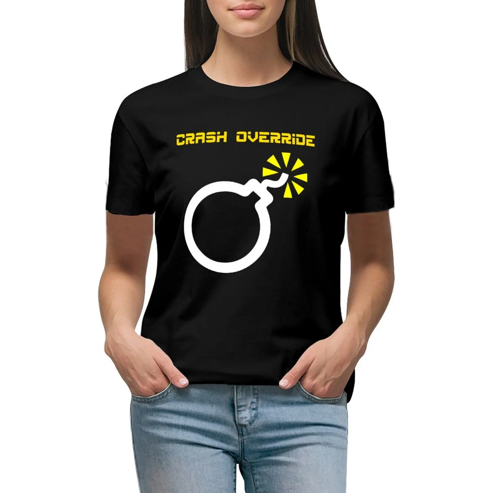 

Crash Override T-shirt summer tops anime clothes cute tops white t-shirt dress for Women sexy