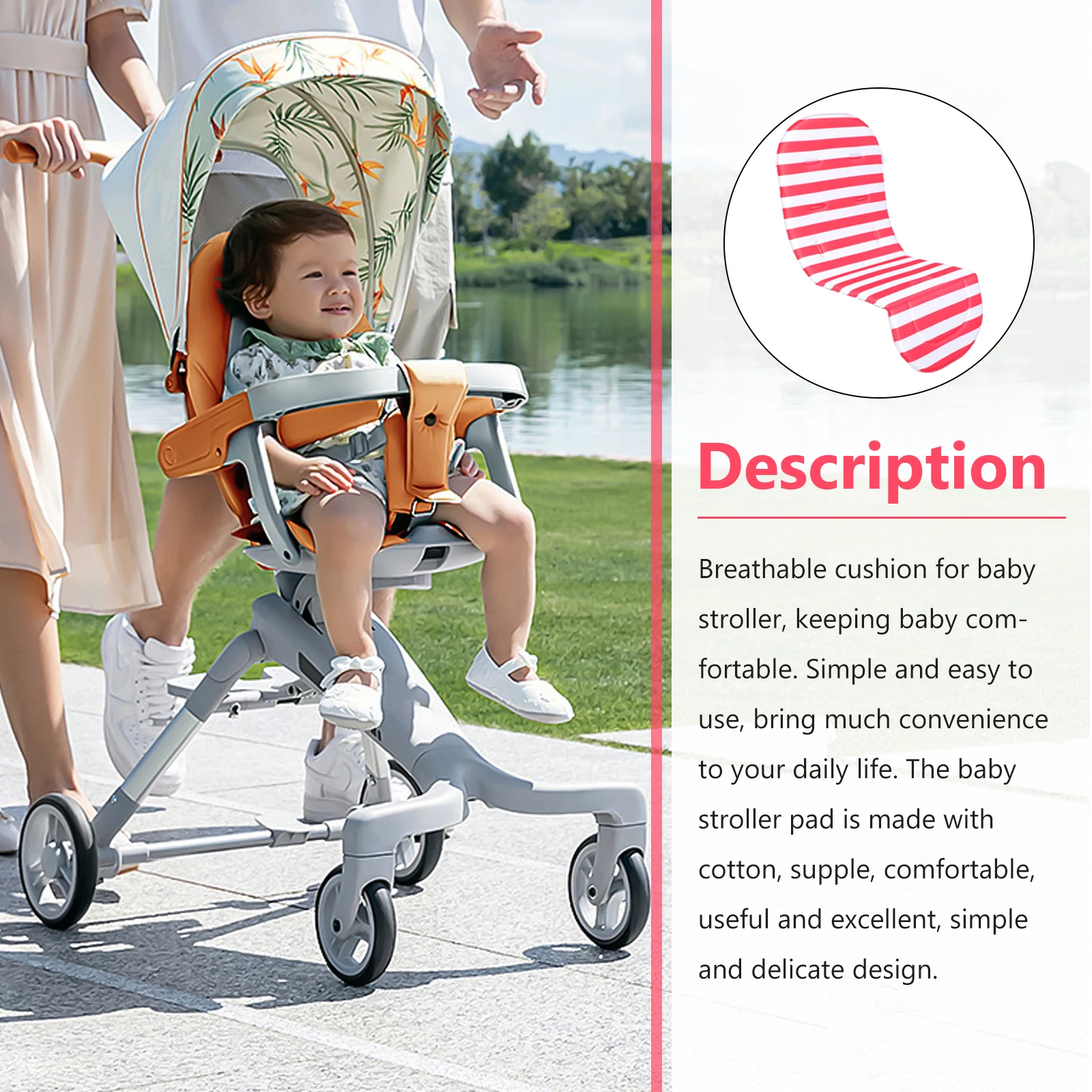 

Cotton Pads Baby Stroller Cart Accessories Red White Striped Thick Seat Cushion for Stroller Car Seat Infant High Chair Liner