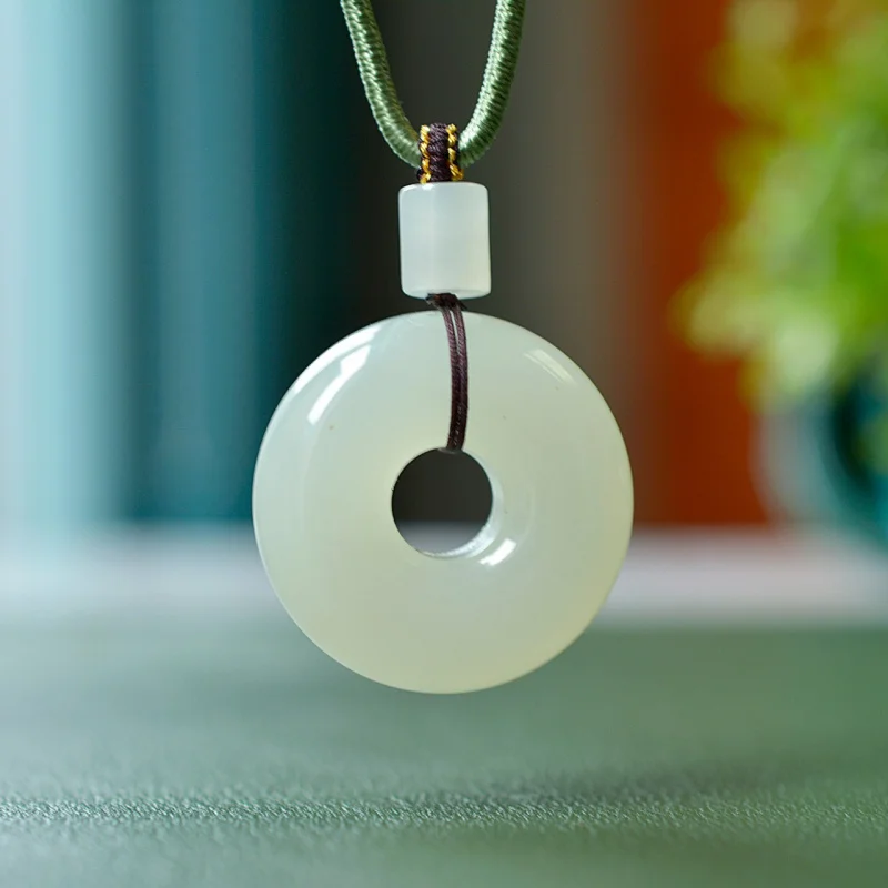 

Exquisite Hotan Jade Qinghai Material Peace Ring Pendant, Ethnic Style, Fashionable and Versatile
