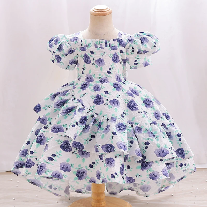 

Children's floral handle skirt Floral puffed sleeve train Princess skirt mesh puffy fresh flower pattern everyday #M161