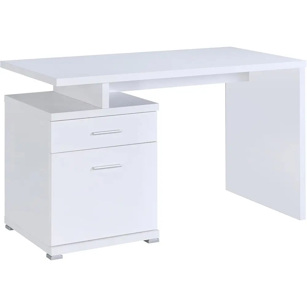 47-Inch White Engineered Wood Computer Desk with File Cabinet and Smooth Top