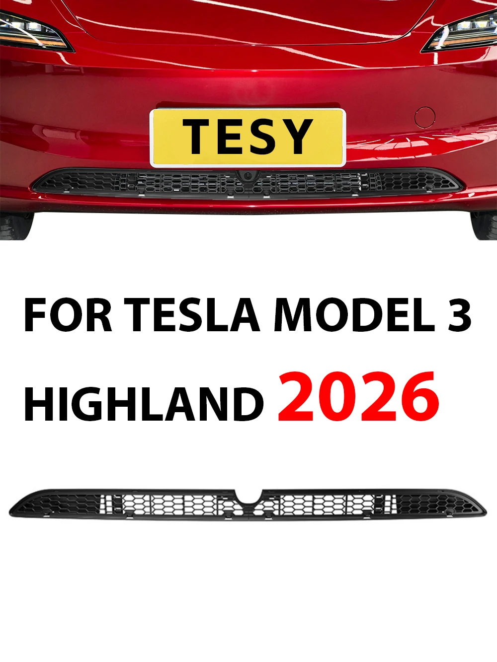 TESY Insektenschutzgitter mit Kameraschlitzen für Tesla New Model 3 Highland 2026 Unterer Stoßfänger-Lufteinlassgrill – Detail 1
