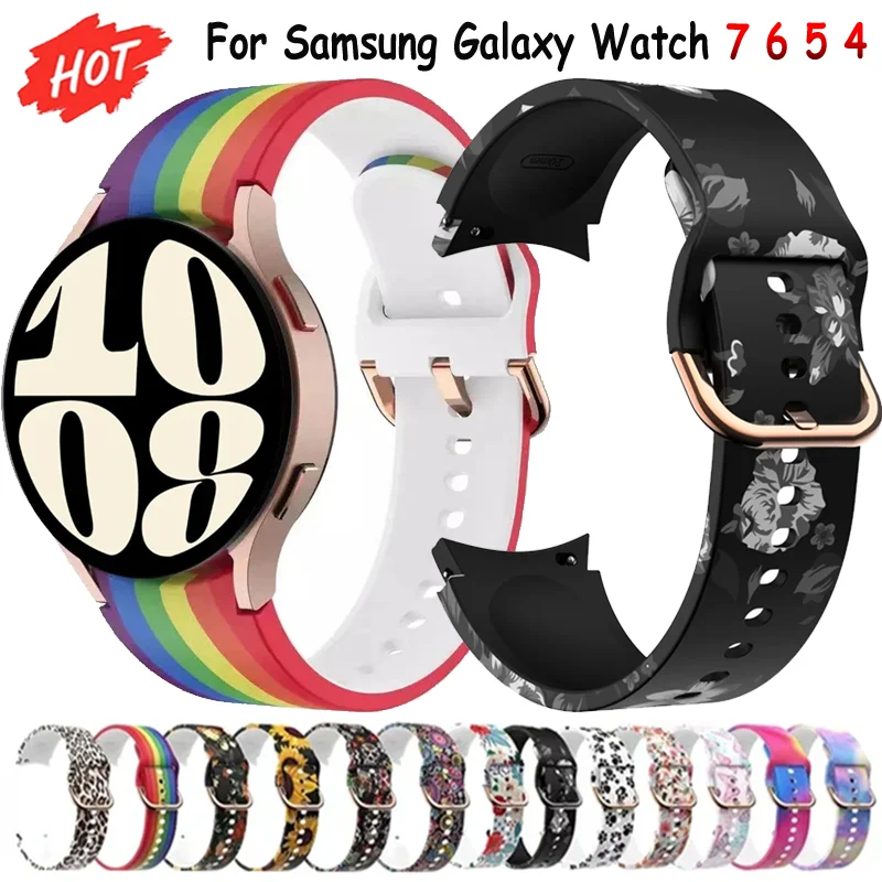 Bedrucktes Silikonarmband für Samsung Galaxy Watch 4 5 6 7 40/44mm Modisches Farbarmband für Galaxy Watch 47mm 45mm 46mm 42mm 43mm