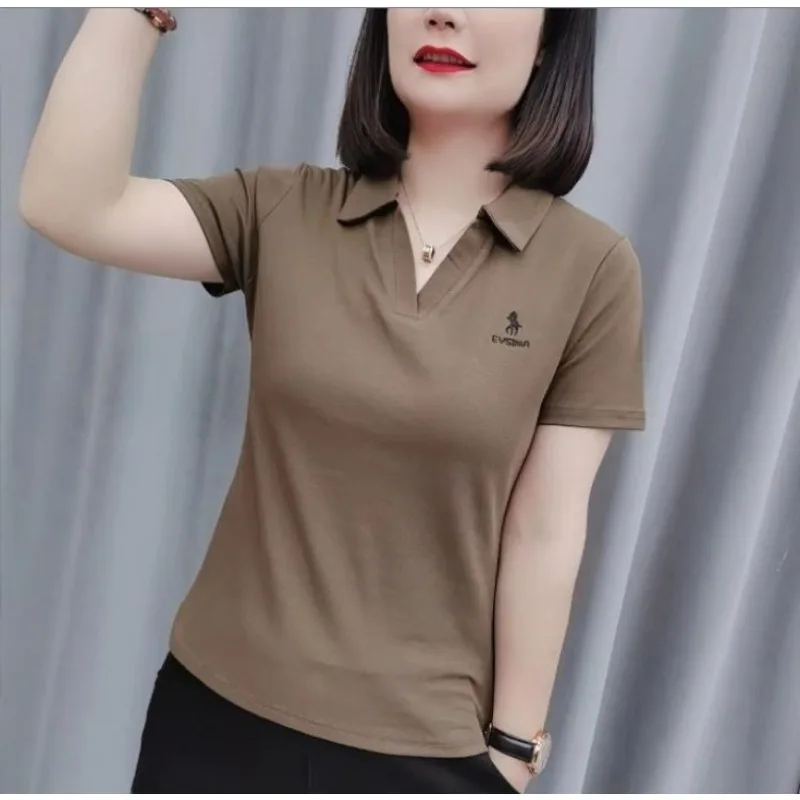 Polo Dress Women 2023 Summer New Solid Short Sleeve Polo Shirt Slim Sport Polo Embroidered T-shirt Polos Mujer Blusas