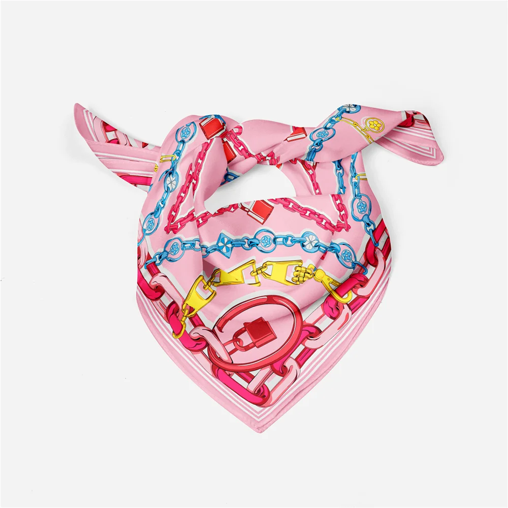 53CM Twill Silk Scarf Woman Painting Square Scarves Wraps Bandana Small Hijabs Silk Foulards Tie Headband Neckerchief Bandana