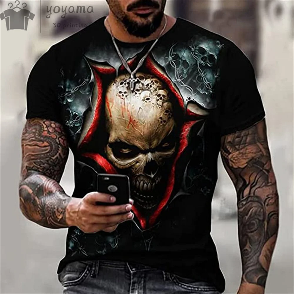 Summer Skull 3d Print T-Shirts For Men Streetwear Horror Men's Clothing Fashion Oversized T-Shir Short Sleeve Tee O-Neck Tops