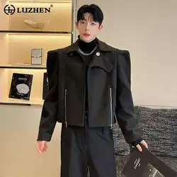 LUZHEN High Street Elegant Men's Jacket Stylish Clothes Original Design Shoulder Pad Zipper Short Woolen Coat Trendy 2025 LZ7923