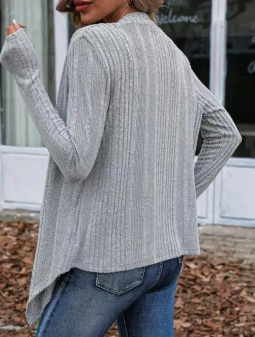 

Popular Autumn and Winter 2025 Solid Color Ribbed Knitted Cardigan with Cardigan and Long Sleeved Casual Women's Clothing