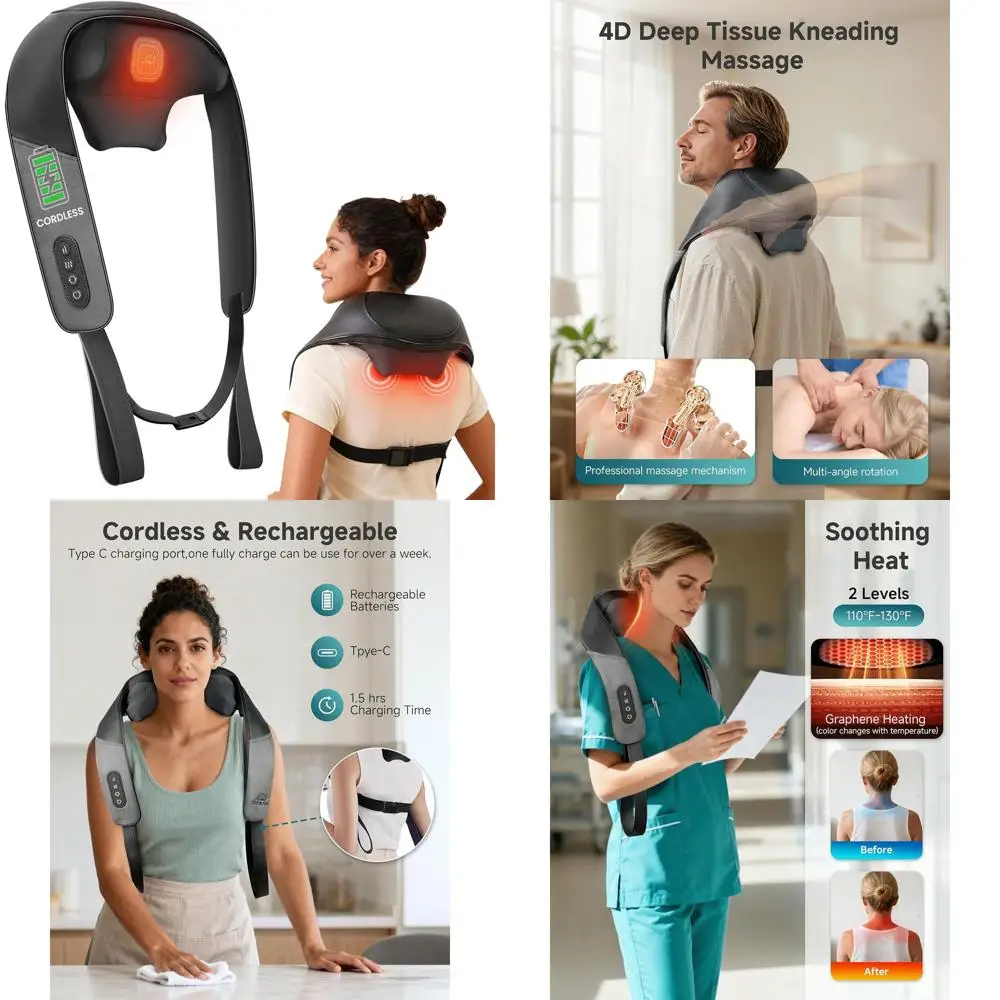 

Массажер для глубокого тканевого массажа Шиацу с подогревом, 4D-роликами, перезаряжаемый, для облегчения боли в спине и плечах