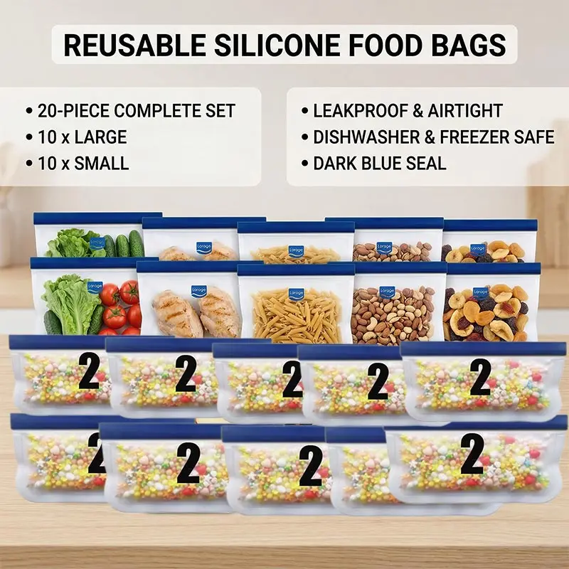Reusable Silicone Food Storage Bag Upgrade Leakproof Containers Top Freezer Ziplock Shut Bag Silicone Bag Food Fresh Storage