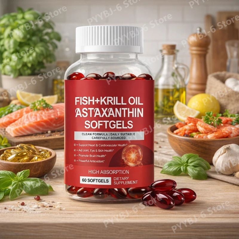 

Fish Oil+Krill Oil Softgels with Astaxanthin Supports Cardiovascular Health& Promotes Joint Skin Eye Health60 Softgels for Adult