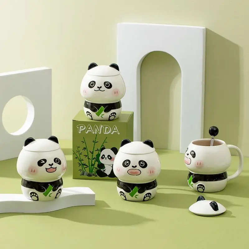 3D Super Cute Panda Ceramic Mug Small Fresh Milk Cup Creative Cartoon Friend Couple Water Cup Baby Gift Coffee Mugs Drinkware