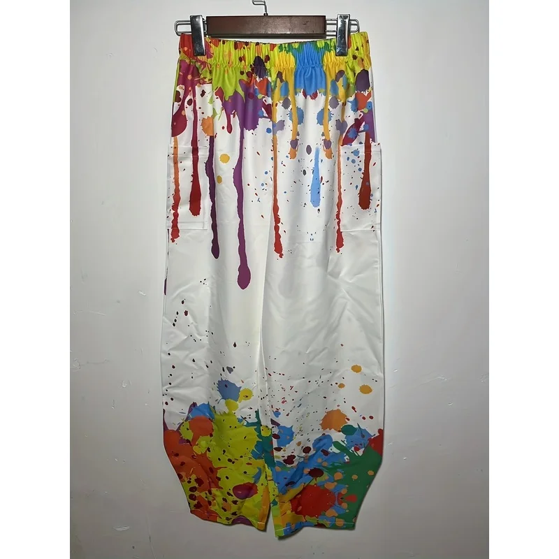 Girls All Over Print Wide Leg Pants Elastic Waist Loose Fit Casual Trousers for Tween Teen Girls School Daily Wear