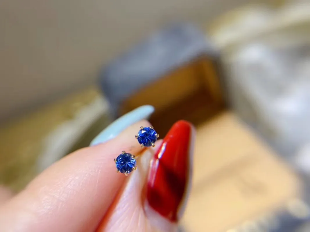 100% Genuine Sapphire Stud Earrings 4 Mm* 4mm Dark Blue Sapphire Gemstone Earrings Simple 925 Silver Sapphire Earrings for Girl