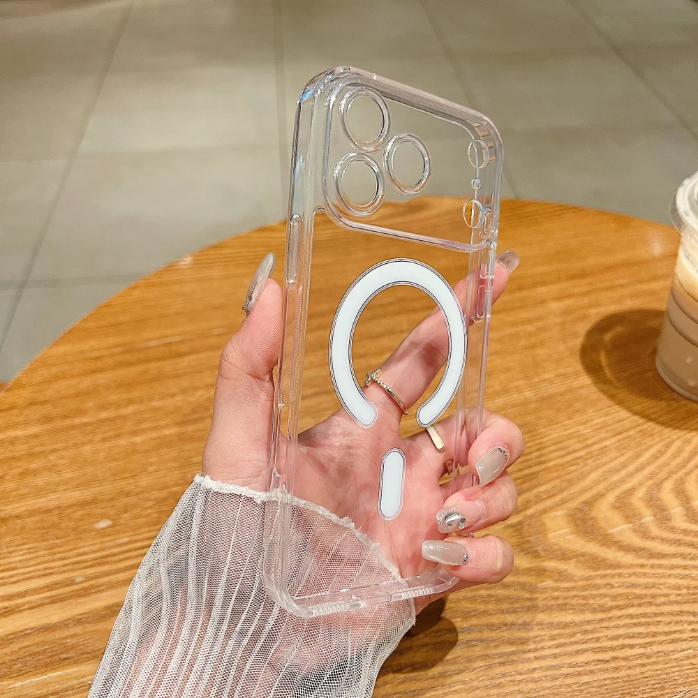 Luxuriöse Magnetische Kabellose Ladehülle für MagSafe für iPhone 17 16 15 14 13 12 11 Pro Max 17e Transparente Stoßfeste Schutzhülle